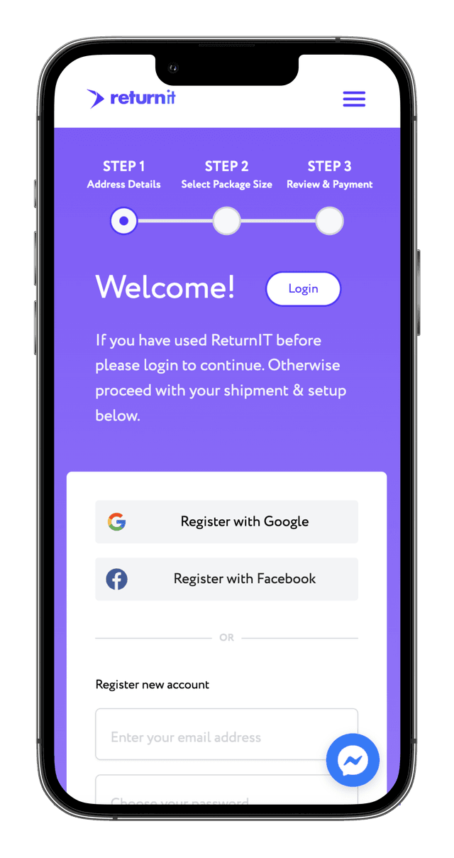 Screenshot of the ReturnIT mobile application